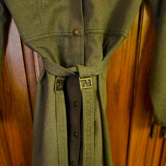 Auth. Fendi Roma Short Coat/ Dress Olive Green Color Size Small Belted - Picture 2 of 13
